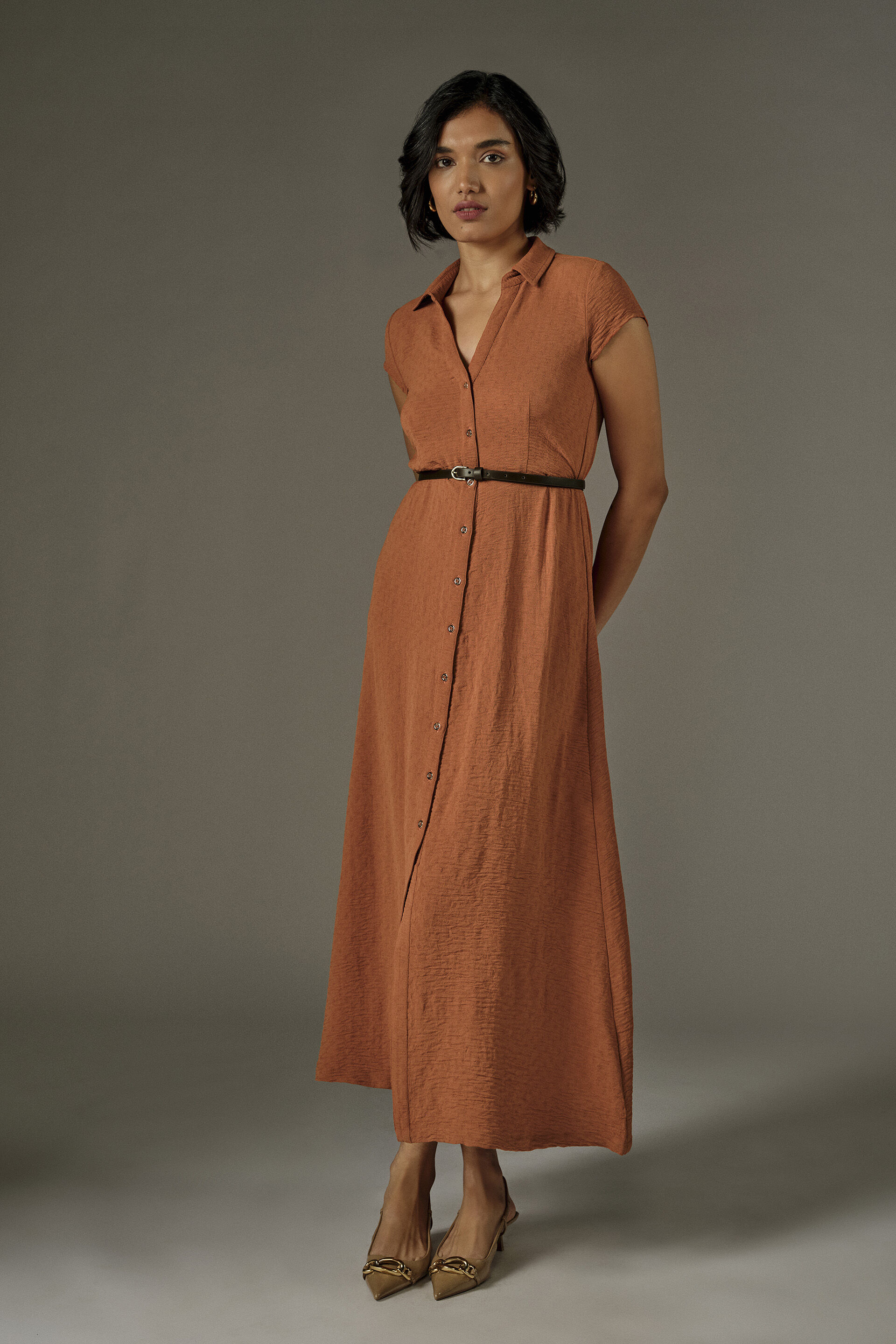 Fit & Flare Midi Dress in Rust